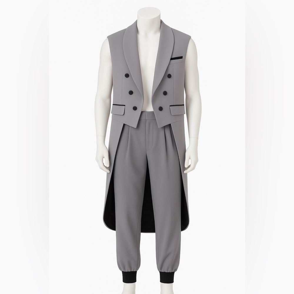 Brand New Gray Tailcoat Vest and Pants Set
